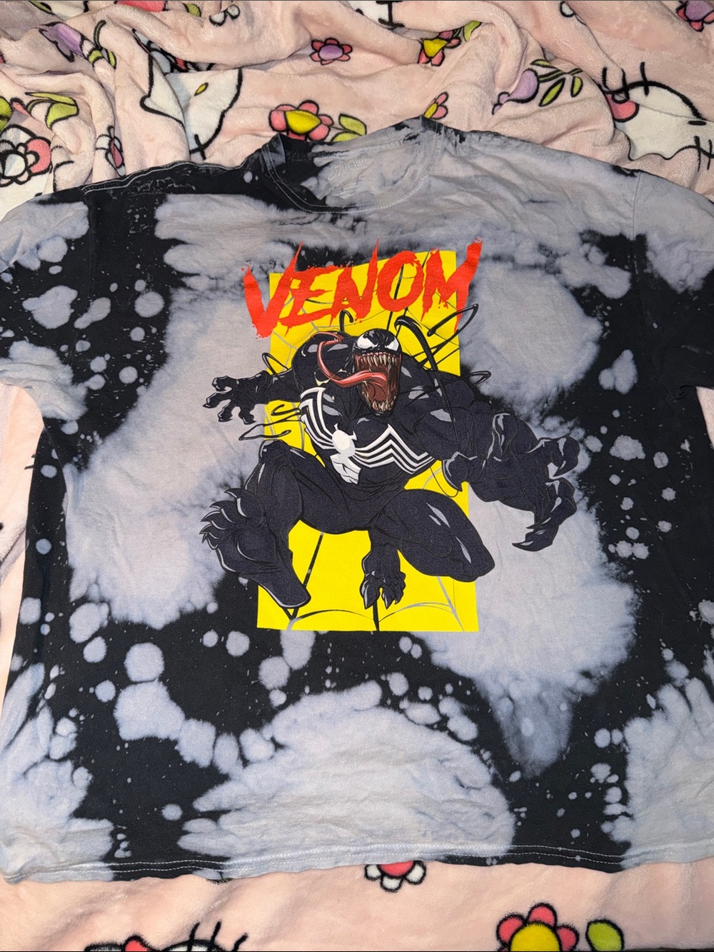 Marvel Bleached Tie-Dye Tee in Black and Light Blue